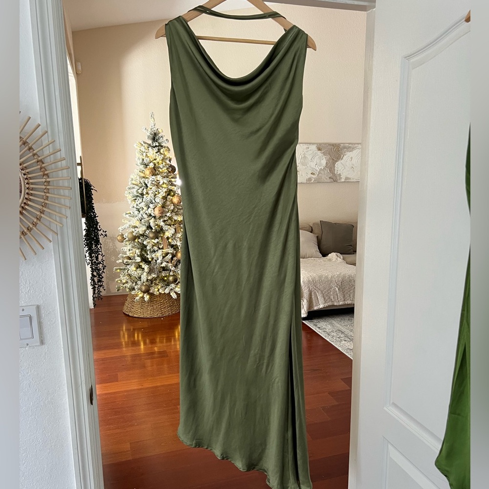 Olive Green Satin Dress